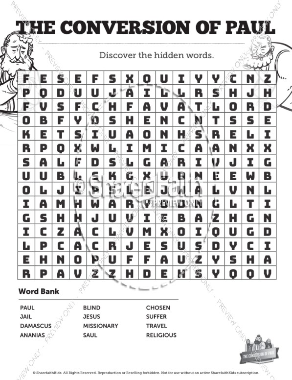 Acts 9 Paul's Conversion Bible Word Search Puzzles