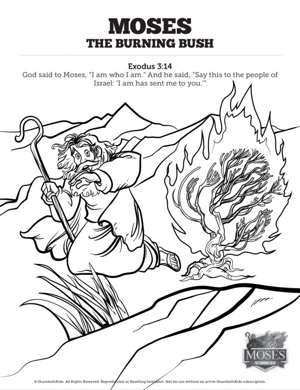 Exodus 3 Moses and the Burning Bush Sunday School Coloring Pages Thumbnail Showcase