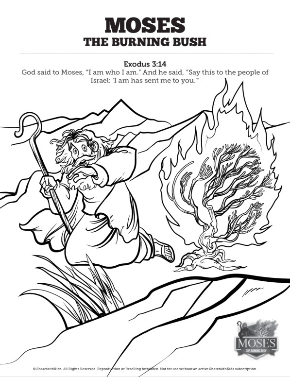 Exodus 3 Moses and the Burning Bush Sunday School Coloring Pages ...