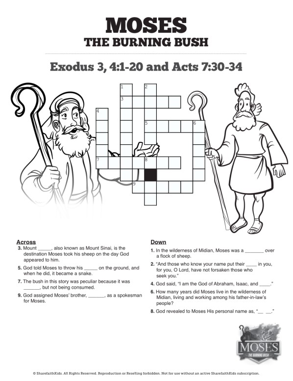 Exodus 3 Moses and the Burning Bush Sunday School Crossword Puzzles Thumbnail Showcase