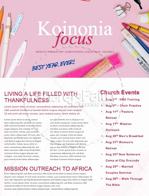 Back to School Supplies Church Newsletter Thumbnail Showcase