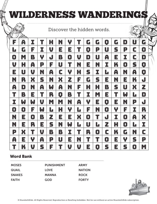 40 Years In The Wilderness  Bible Word Search Puzzles Thumbnail Showcase