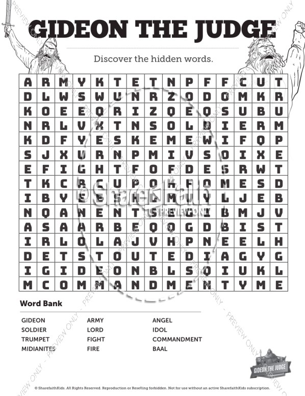 Judges 6 Gideon and the Fleece Bible Word Search Puzzles