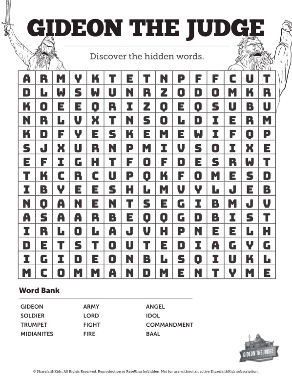 Judges 6 Gideon and the Fleece Bible Word Search Puzzles Thumbnail Showcase