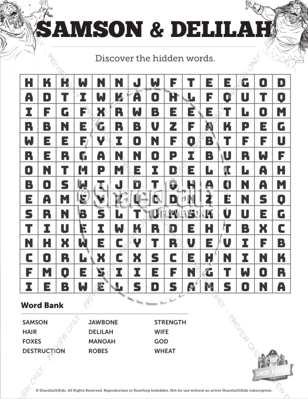 Samson and Delilah Bible Word Search Puzzles
