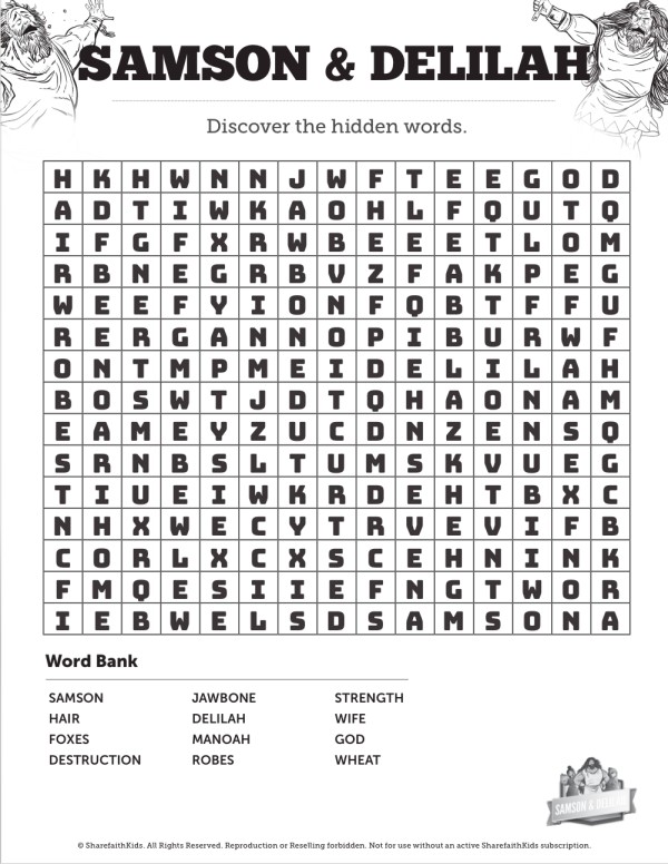 Samson and Delilah Bible Word Search Puzzles Thumbnail Showcase