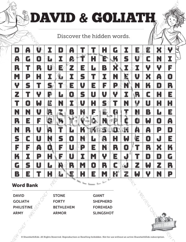 David and Goliath Bible Word Search Puzzles