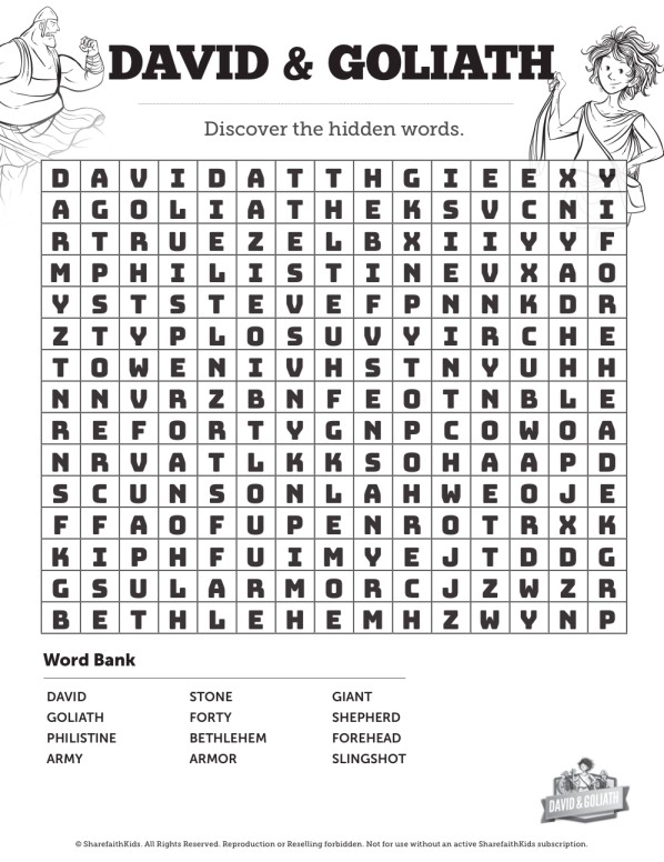 David and Goliath Bible Word Search Puzzles Thumbnail Showcase