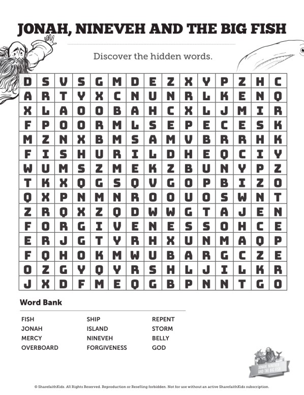 Jonah And The Whale Bible Word Search Puzzles Thumbnail Showcase