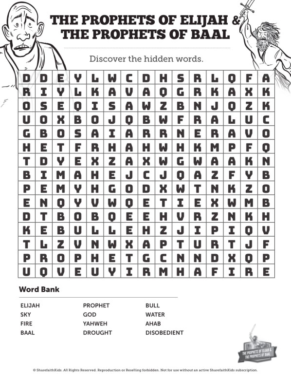 Elijah The Prophet 1 Kings 18 Bible Word Search Puzzles Thumbnail Showcase