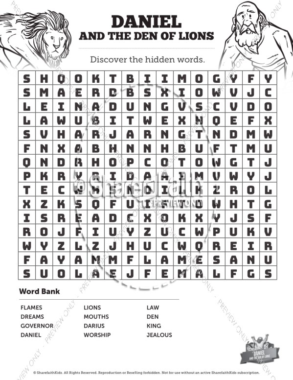 Daniel And The Lions Den Bible Word Search Puzzles