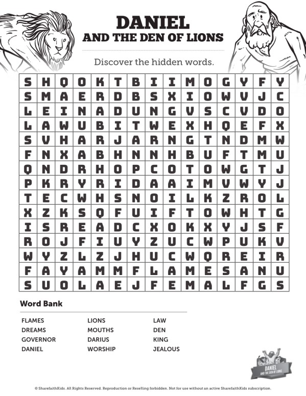Daniel And The Lions Den Bible Word Search Puzzles Thumbnail Showcase