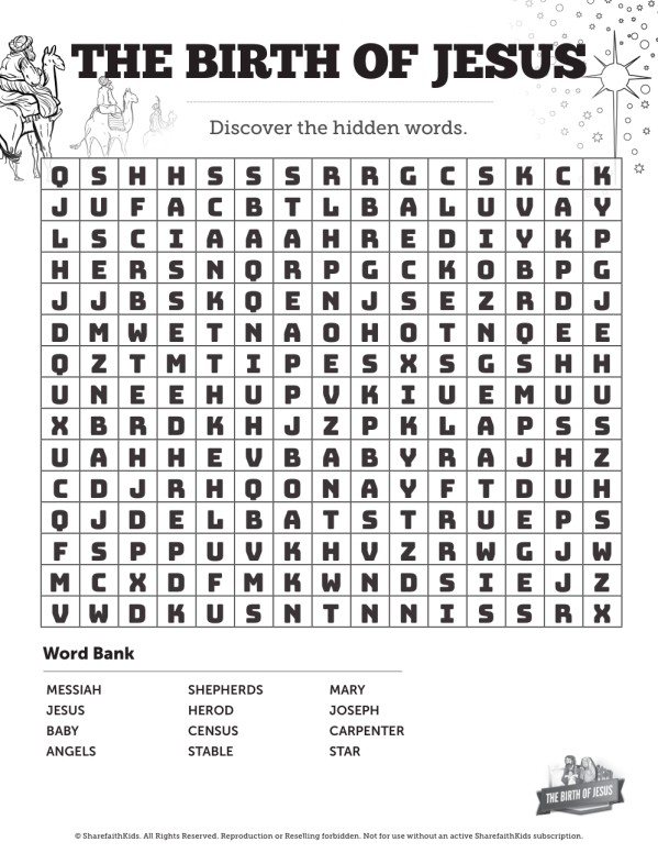 The Birth of Jesus Bible Word Search Puzzles Thumbnail Showcase