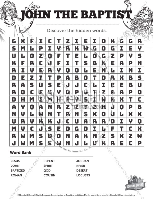 John The Baptist Bible Word Search Puzzles