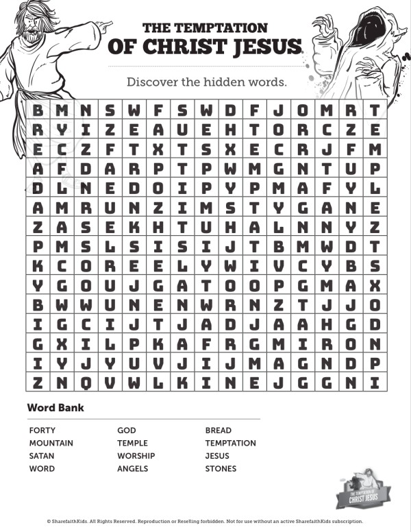 Matthew 4 Jesus Tempted Bible Word Search Puzzles Thumbnail Showcase