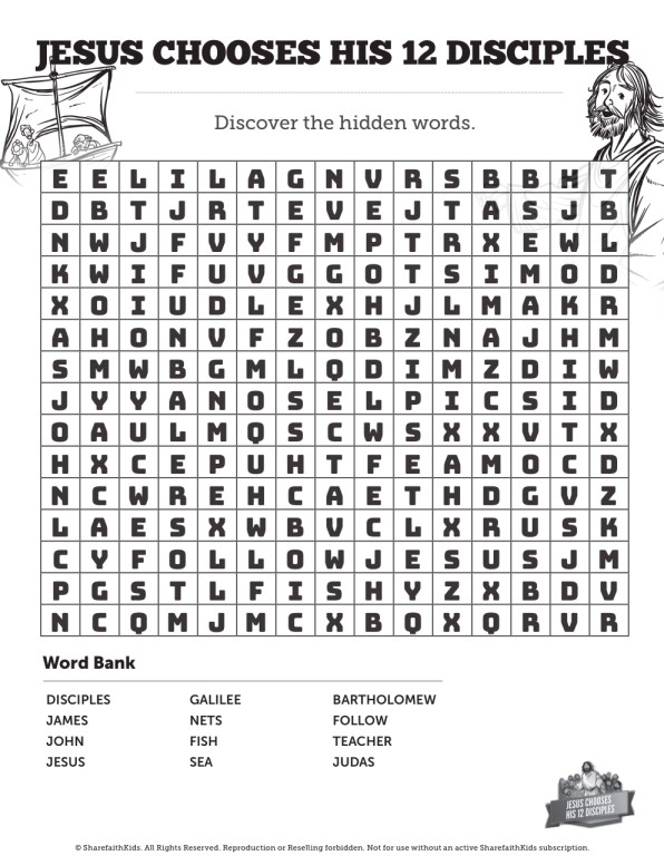 Jesus Chooses His 12 Disciples Bible Word Search Puzzles Thumbnail Showcase