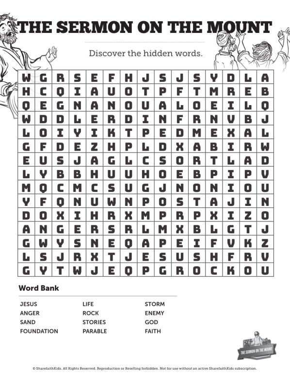 Sermon On the Mount (Beatitudes) Bible Word Search Puzzles Thumbnail Showcase