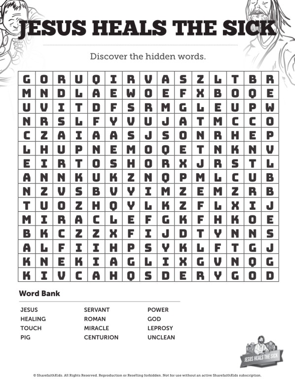 Jesus Heals The Sick Bible Word Search Puzzles Thumbnail Showcase
