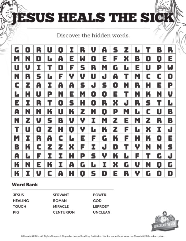 Jesus Heals The Sick Bible Word Search Puzzles Sharefaith Kids