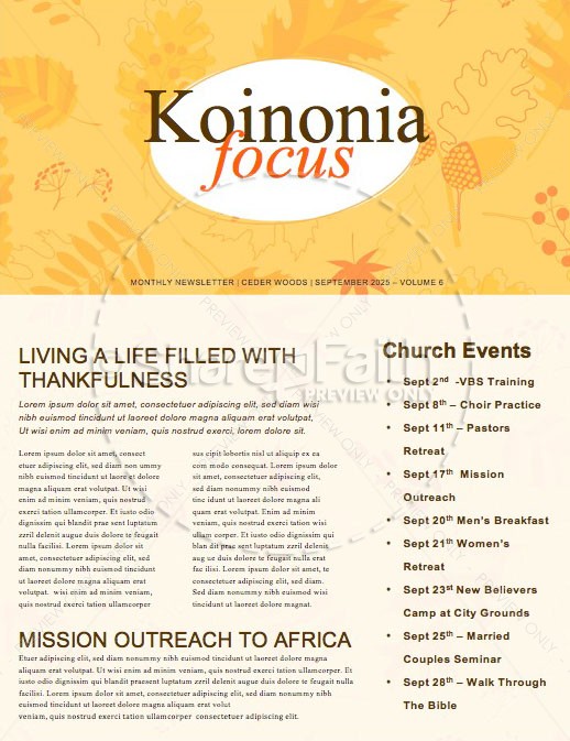 Harvest Party Church Newsletter Template Thumbnail Showcase