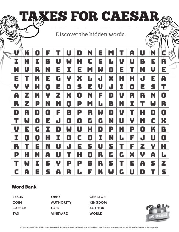 Luke 20 Taxes For Caesar Bible Word Search Puzzles Thumbnail Showcase