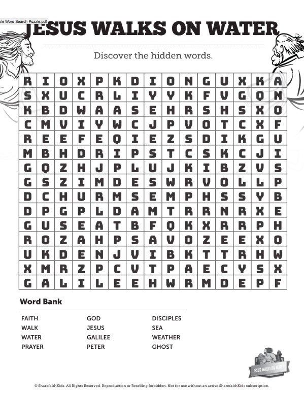 Jesus Walks On Water Bible Word Search Puzzles Thumbnail Showcase