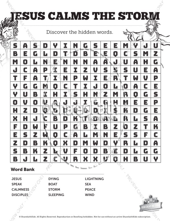 Jesus Calms The Storm Bible Word Search Puzzles