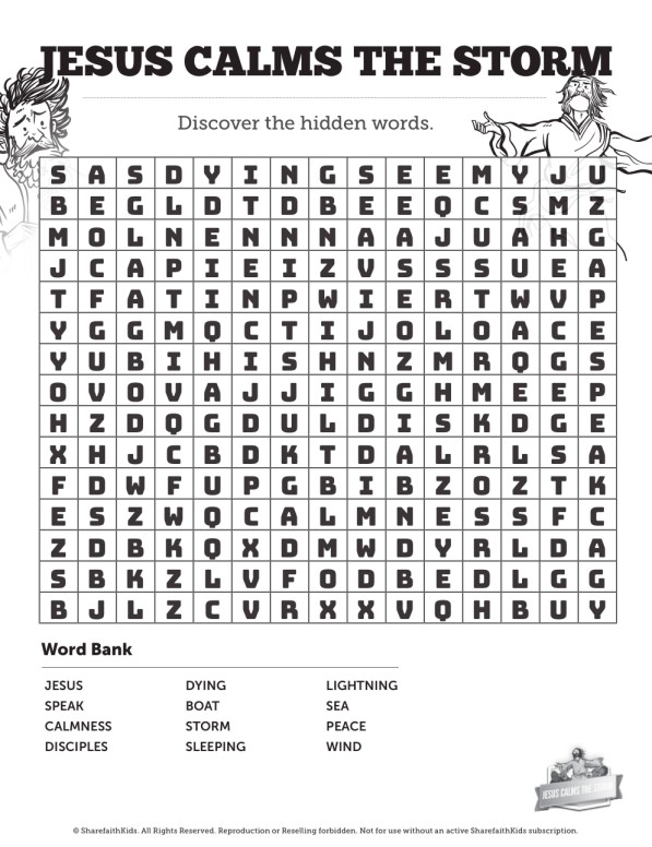 Jesus Calms The Storm Bible Word Search Puzzles Thumbnail Showcase