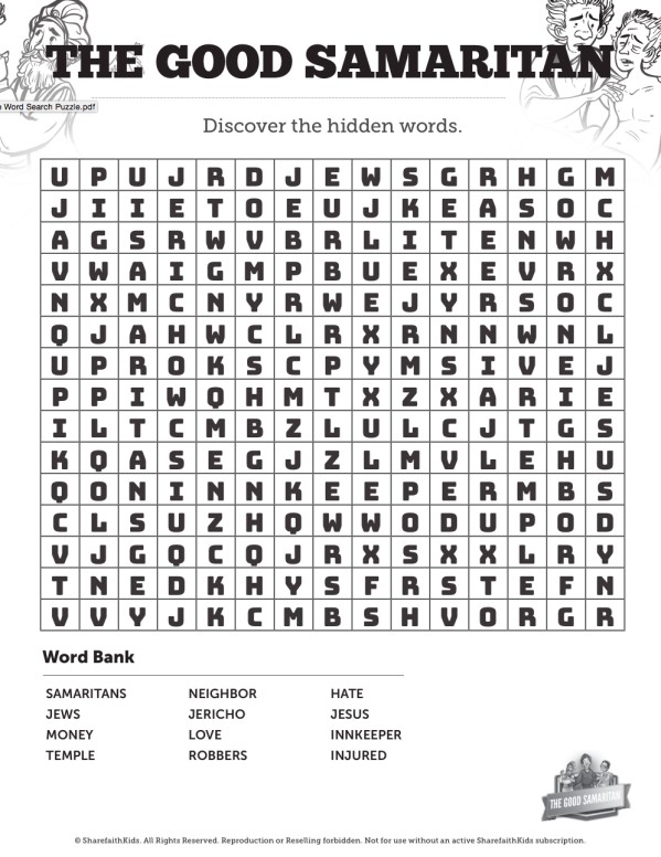 The Good Samaritan Bible Word Search Puzzles Sharefaith Kids