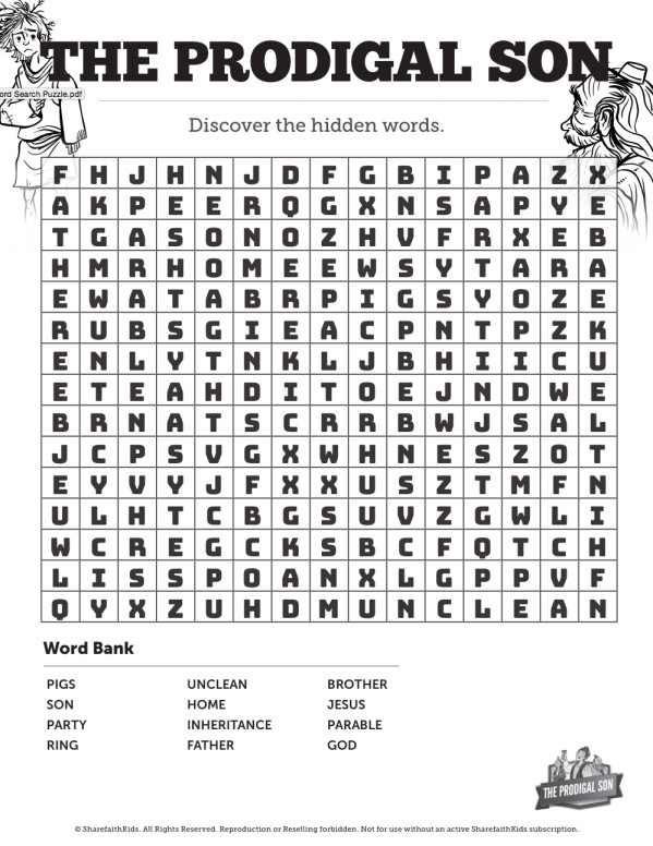 the prodigal son bible word search puzzles sharefaith kids