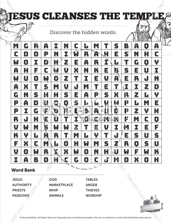 Matthew 21 Jesus Cleanses the Temple Word Search Puzzles