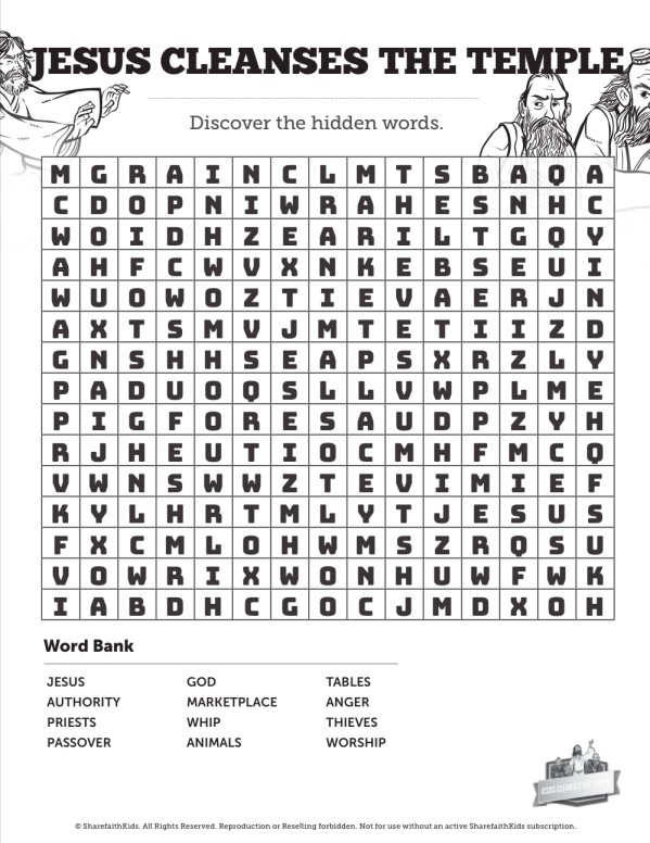 Matthew 21 Jesus Cleanses the Temple Word Search Puzzles Thumbnail Showcase