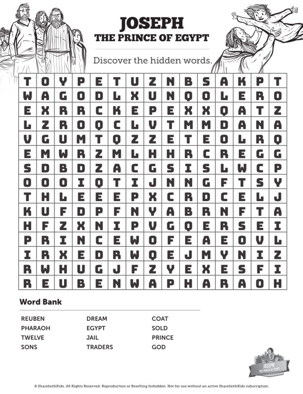The Story of Joseph the Prince of Egypt Bible Word Search Puzzles Thumbnail Showcase