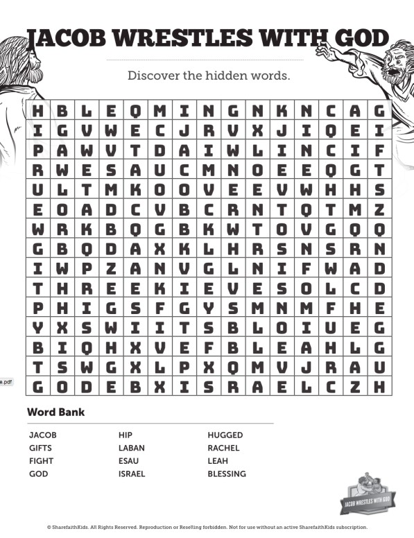 Jacob Wrestles With God Bible Word Search Puzzles Thumbnail Showcase