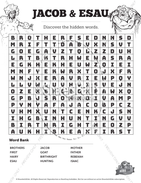 The Story of Jacob and Esau Bible Word Search Puzzles