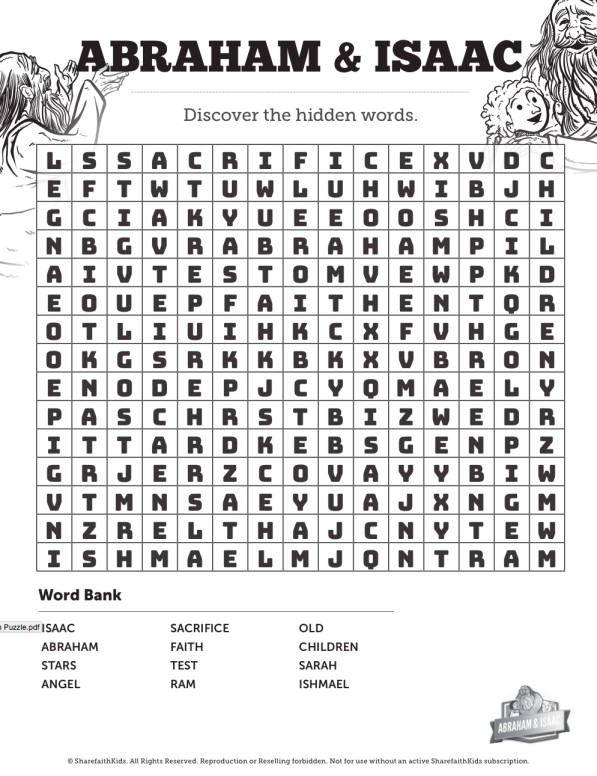 The Story of Abraham and Isaac Bible Word Search Puzzles | Clover Media