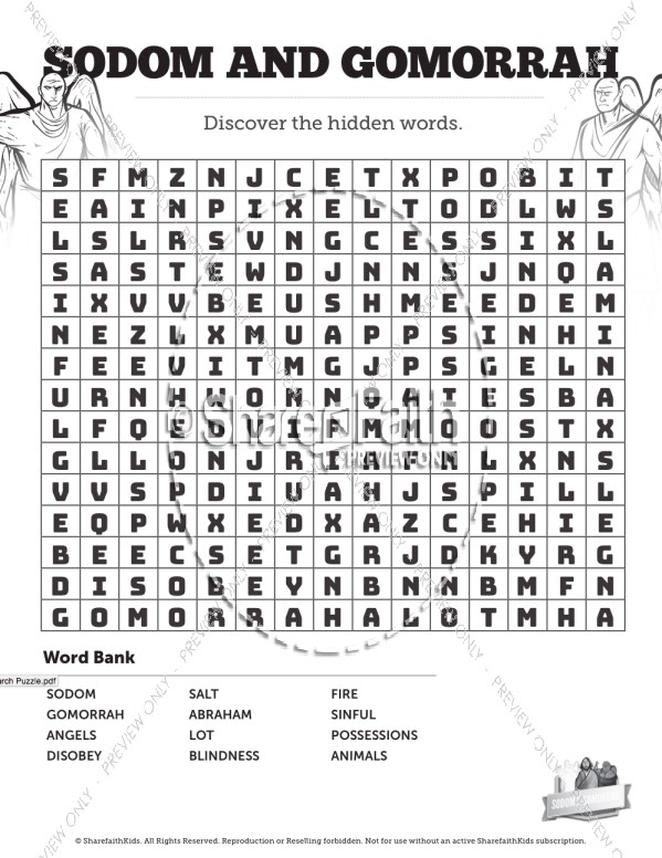 The Story of Sodom and Gomorrah Bible Word Search Puzzles