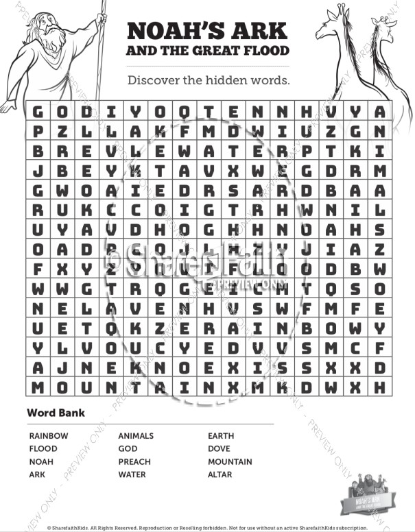 Noah's Ark Bible Word Search Puzzles