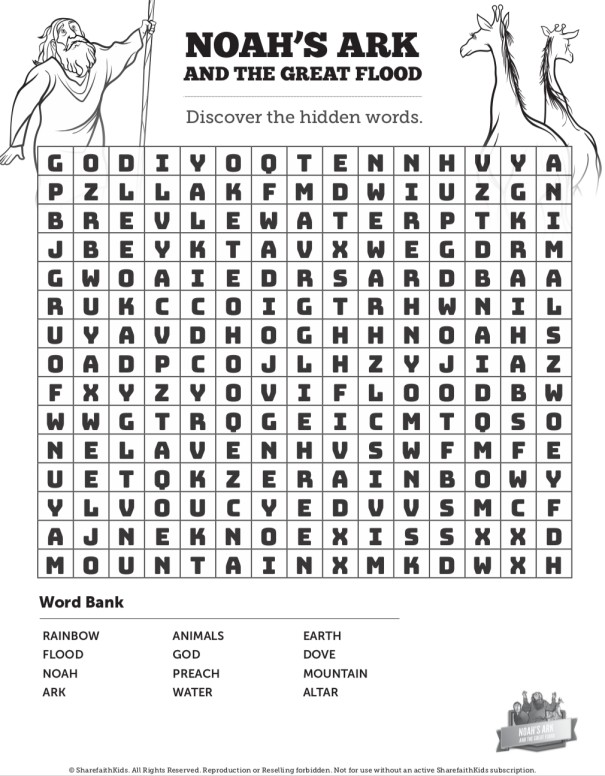 Noah S Ark Bible Word Search Puzzles Sharefaith Kids