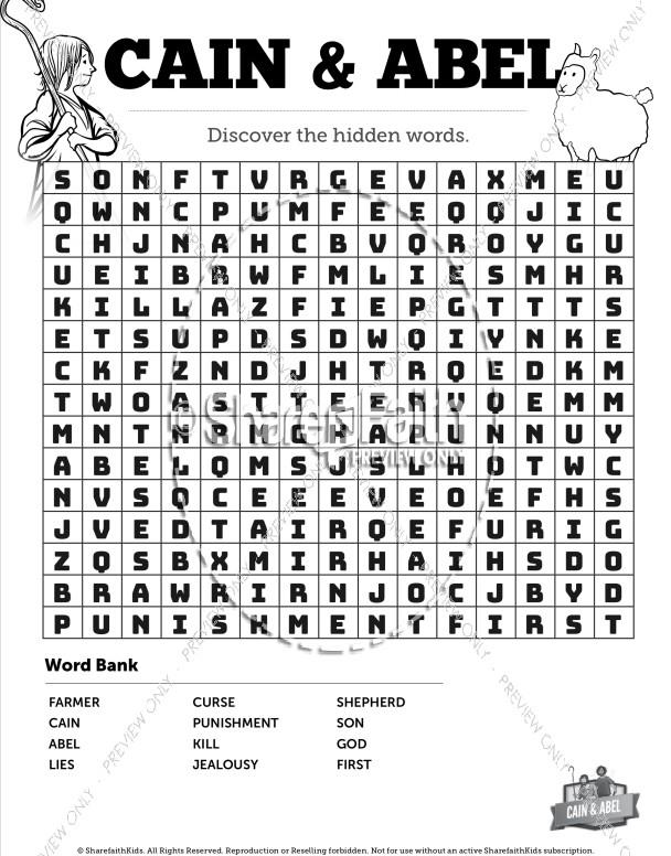 Cain and Abel Bible Word Search Puzzles