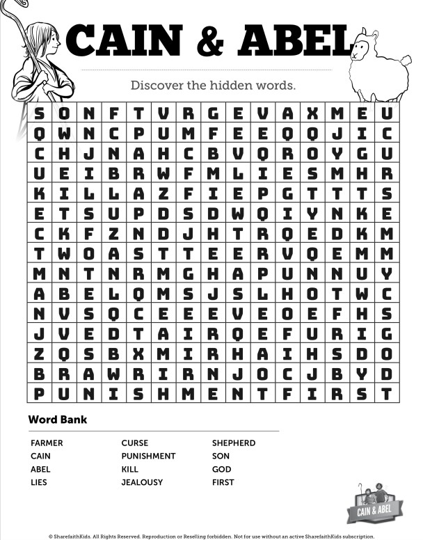 Cain and Abel Bible Word Search Puzzles Thumbnail Showcase
