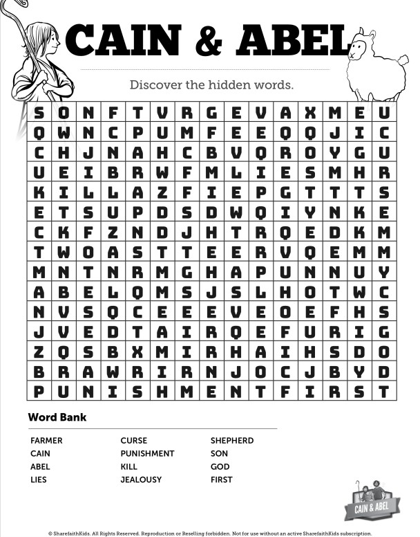 cain and abel word search