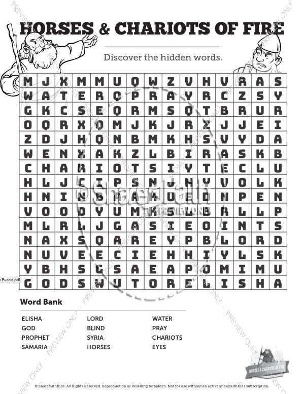 2 Kings 6 Horses and Chariots of Fire Word Search Puzzles