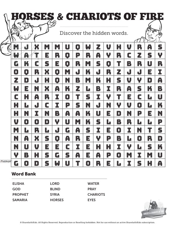 2 Kings 6 Horses and Chariots of Fire Word Search Puzzles Thumbnail Showcase