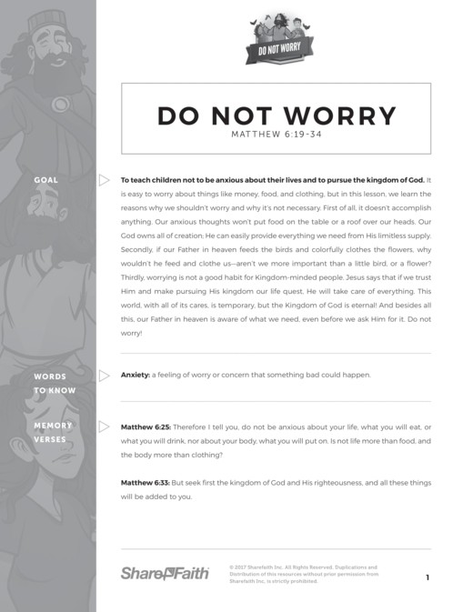 Matthew 6 Do Not Worry Curriculum Thumbnail Showcase