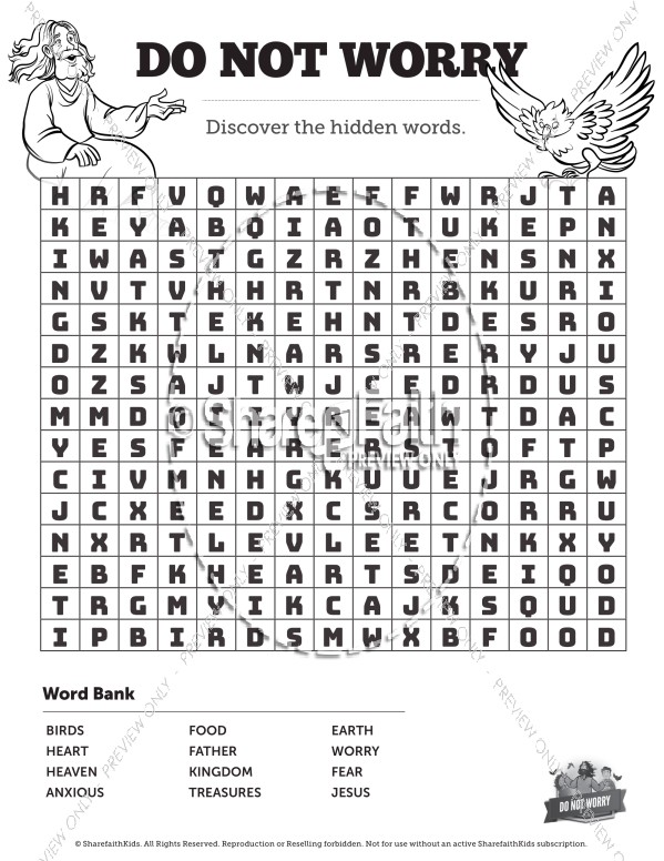 Matthew 6 Do Not Worry Bible Word Search Puzzles