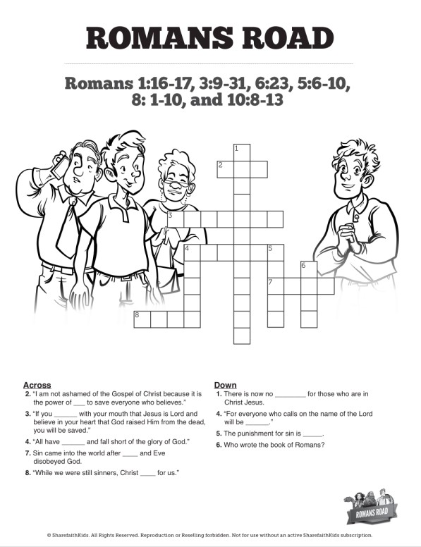 Romans Road Sunday School Crossword Puzzles Sharefaith Kids