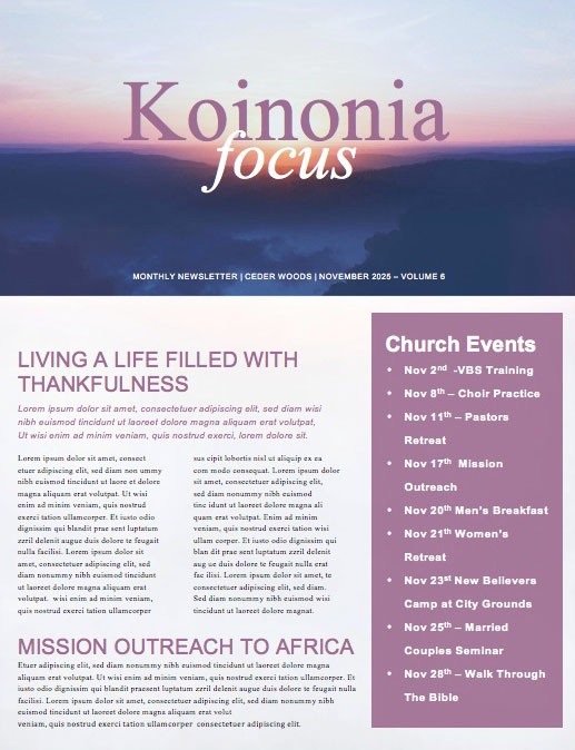 Peace Of Mind Church Newsletter Template