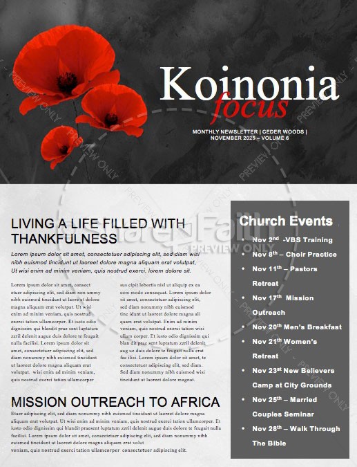 Remembrance Day Church Newsletter Template Thumbnail Showcase