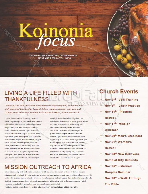Prayer for Thanksgiving Church Newsletter Template Thumbnail Showcase